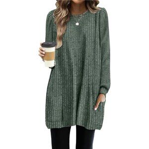 Womens Long Sleeve Tunic Top Sweater Loose Fit Long Sweater with Pockets Casual